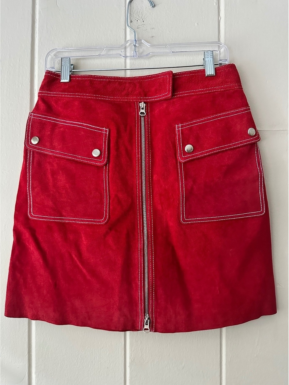 Vintage Newport News Red Genuine Suede Utility Mini Skirt Size 8 Y2K Style 9218